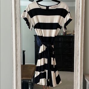 Loft black and cream striped dress